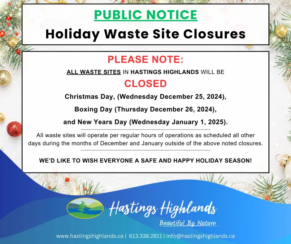December 2024 January 2025 Holiday Waste Site Closures Municipality